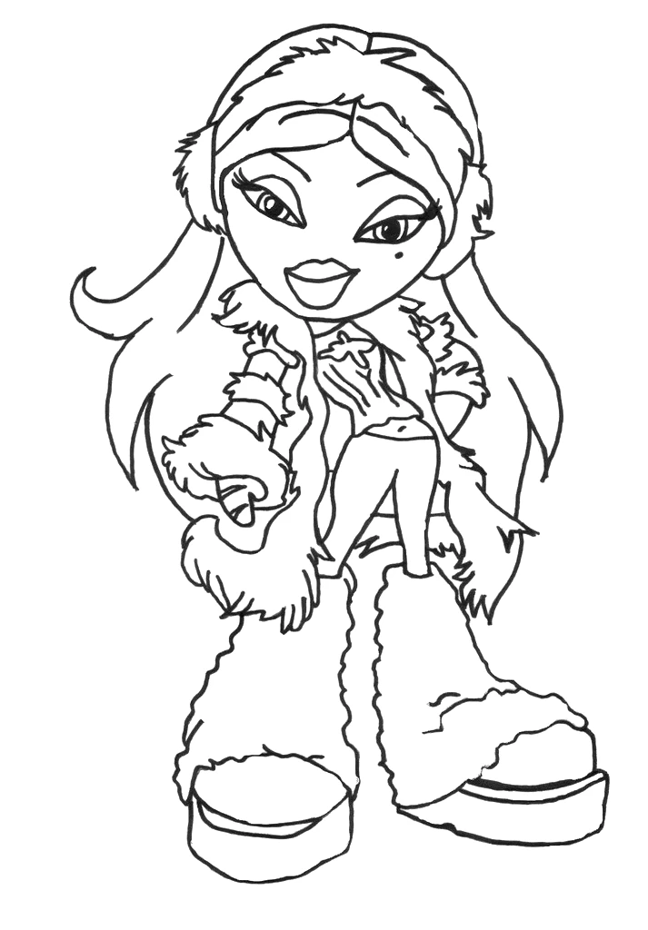 Dibujo de Bratz con conjunto bordeado de piel para colorear