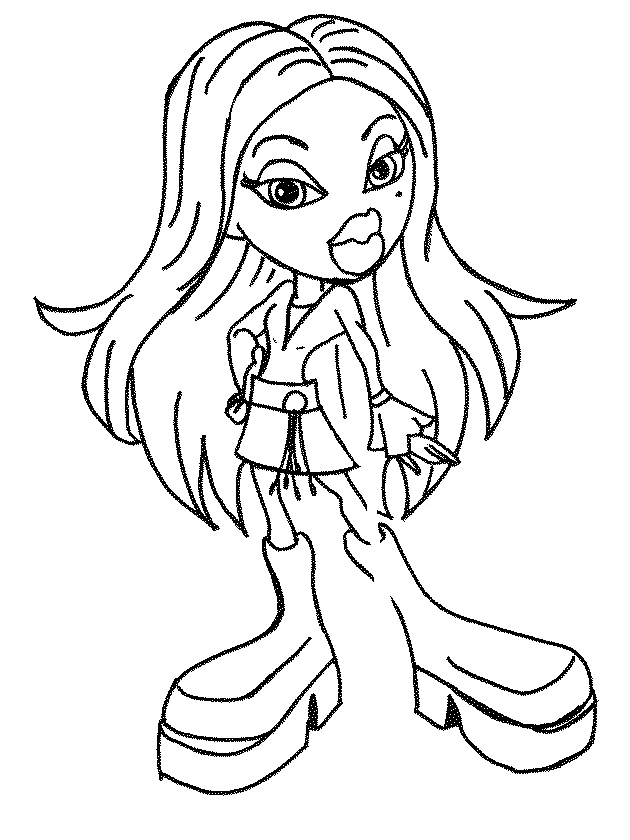 Dibujo de Bratz con cabello largo y botas plataforma para colorear Dibujo de Bratz con cabello largo y botas plataforma para colorear