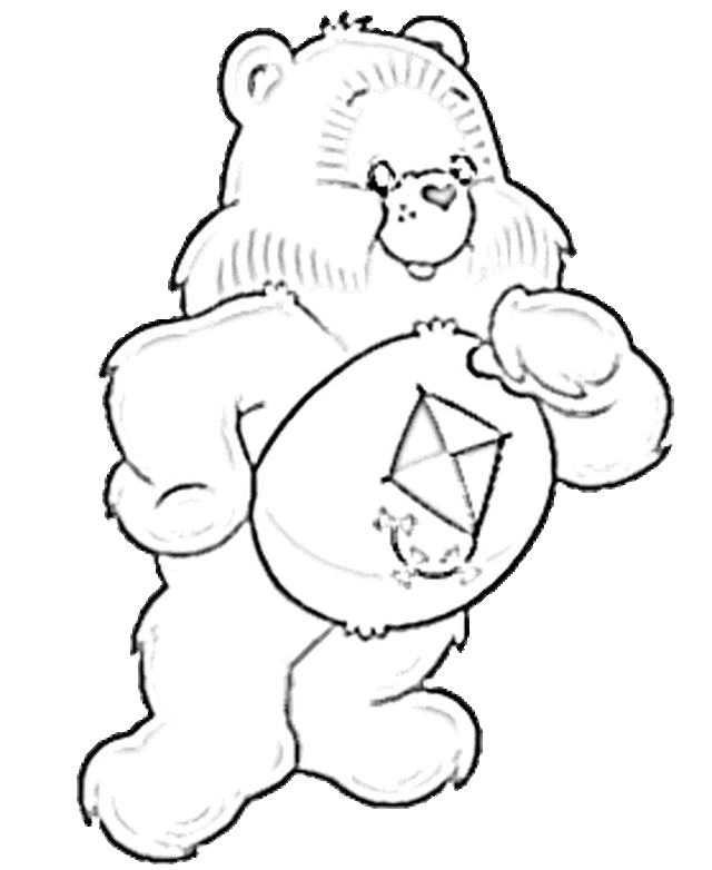 Dibujo de Care Bear mostrando su barriga con cometa para colorear Dibujo de Care Bear mostrando su barriga con cometa para colorear