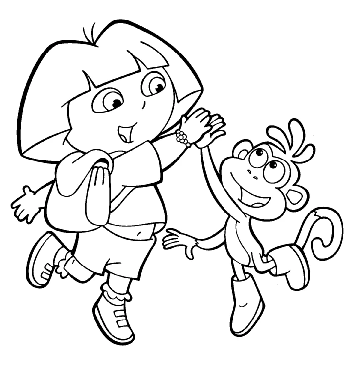 Dibujo de Dora la Exploradora chocando la mano con Botas para colorear Dibujo de Dora la Exploradora chocando la mano con Botas para colorear