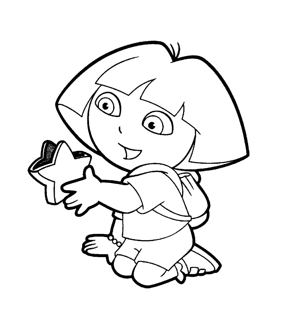 Dibujo de Dora la Exploradora sosteniendo una estrella para colorear Dibujo de Dora la Exploradora sosteniendo una estrella para colorear