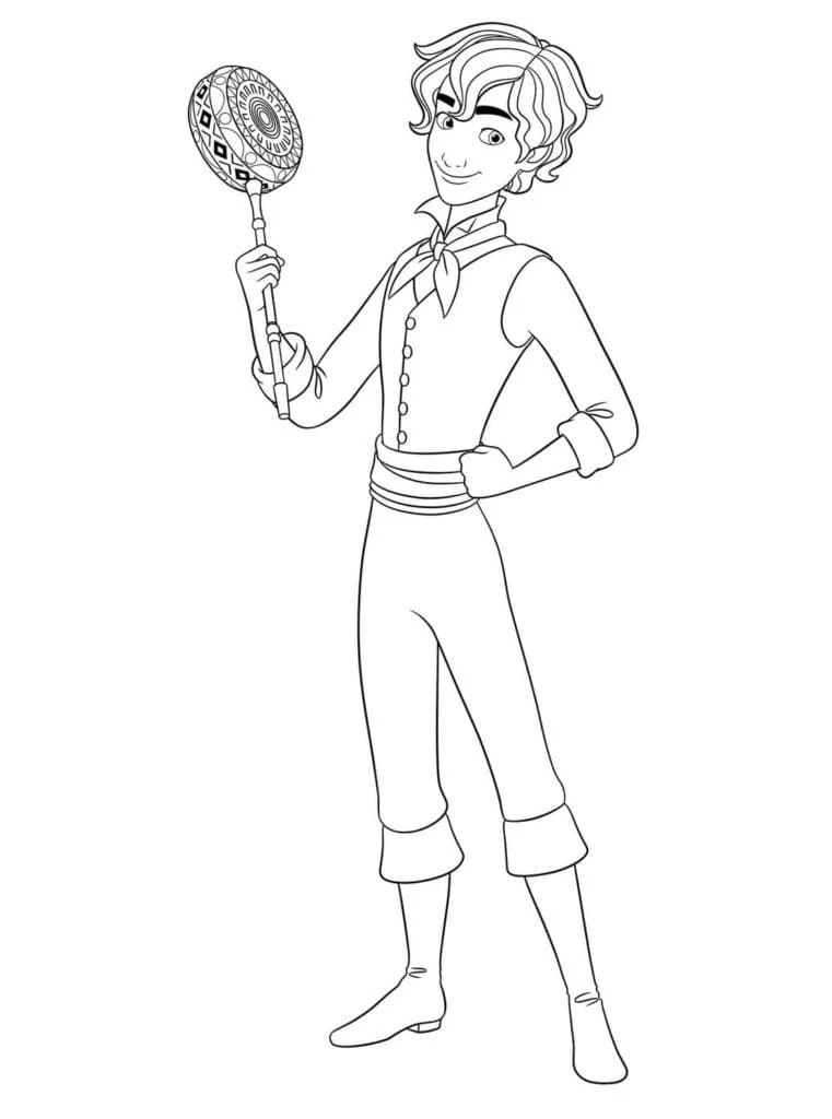 Dibujo de Mateo sosteniendo su pandereta musical para colorear