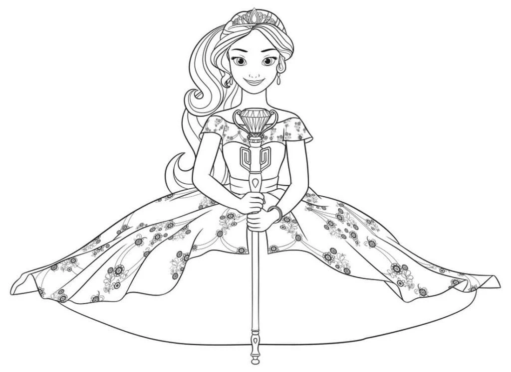 Dibujo de Elena de Ávalor con su cetro real para colorear