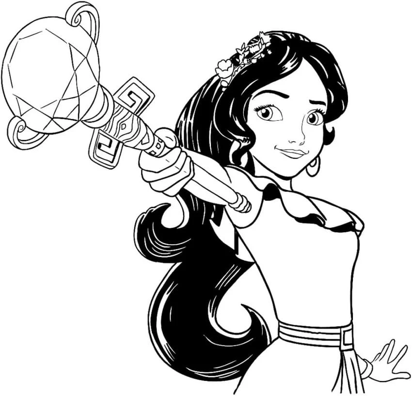 Dibujo de Elena de Ávalor sosteniendo su cetro para colorear