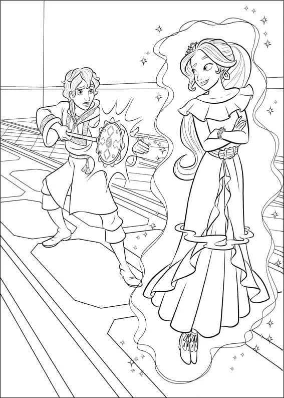 Dibujo de Elena de Ávalor ante una aparición mágica para colorear