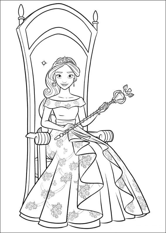 Dibujo de Elena de Ávalor sentada en su trono para colorear