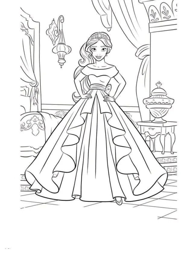Dibujo de Elena de Ávalor con vestido elegante para colorear