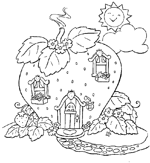 Dibujo de Casa fresa con sol y ventanas para colorear Dibujo de Casa fresa con sol y ventanas para colorear