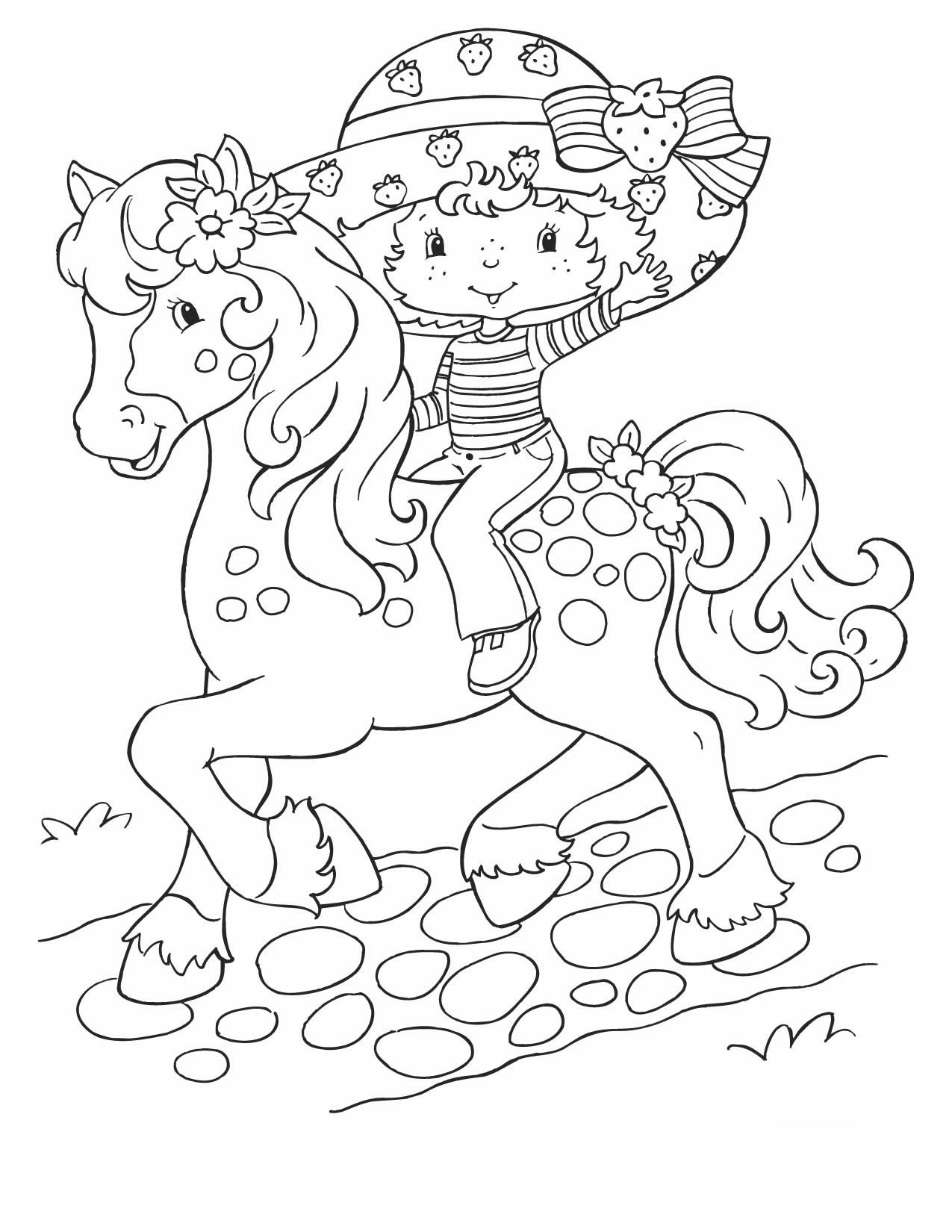 Dibujo de Glimmerberry Ball niña montando su poni para colorear