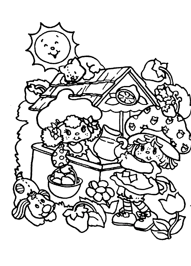 Dibujo de Glimmerberry Ball niñas junto al puesto de frutas para colorear Dibujo de Glimmerberry Ball niñas junto al puesto de frutas para colorear