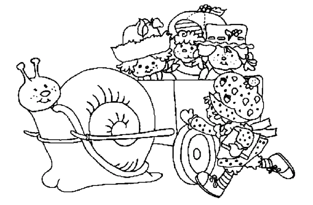 Dibujo de Glimmerberry Ball amigas en un carro de caracol para colorear