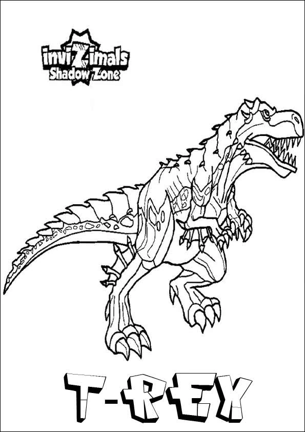 Dibujo de T-Rex de Invizimals en pose feroz para colorear