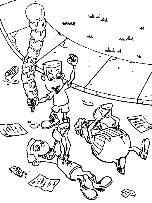 Dibujo de Jimmy Neutron sosteniendo un enorme cono de helado derritiéndose para colorear