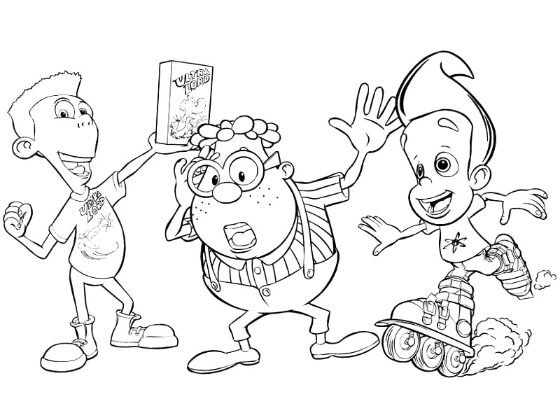 Dibujo de Jimmy Neutron con Sheen y Carl divirtiéndose para colorear