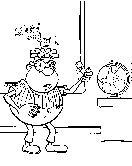 Dibujo de Maestro sosteniendo una tiza junto a un globo terráqueo para colorear