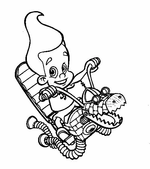 Dibujo de Jimmy Neutron sobre su invento robótico para colorear