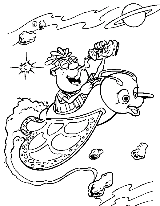 Dibujo de Jimmy Neutron pilotando su cohete en el espacio para colorear