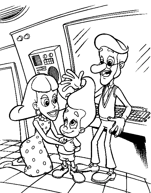 Dibujo de Jimmy Neutron con sus padres para colorear Dibujo de Jimmy Neutron con sus padres para colorear