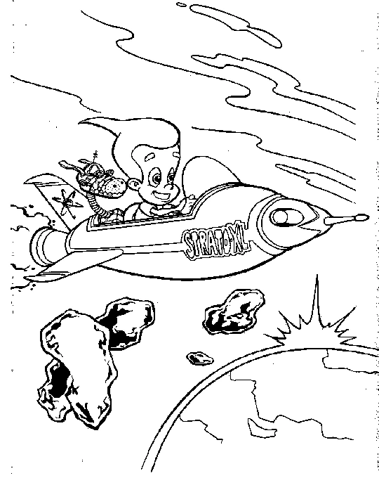 Dibujo de Jimmy Neutron pilotando su cohete en el espacio para colorear Dibujo de Jimmy Neutron pilotando su cohete en el espacio para colorear