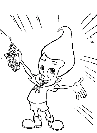 Dibujo de Jimmy Neutron sosteniendo un invento para colorear