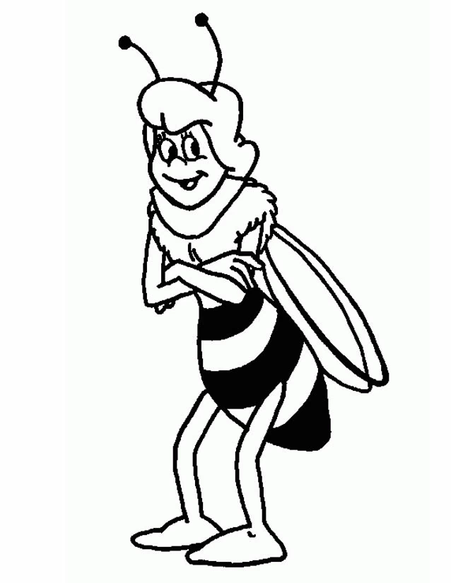 Dibujo de La Abeja Maya de pie con los brazos cruzados para colorear