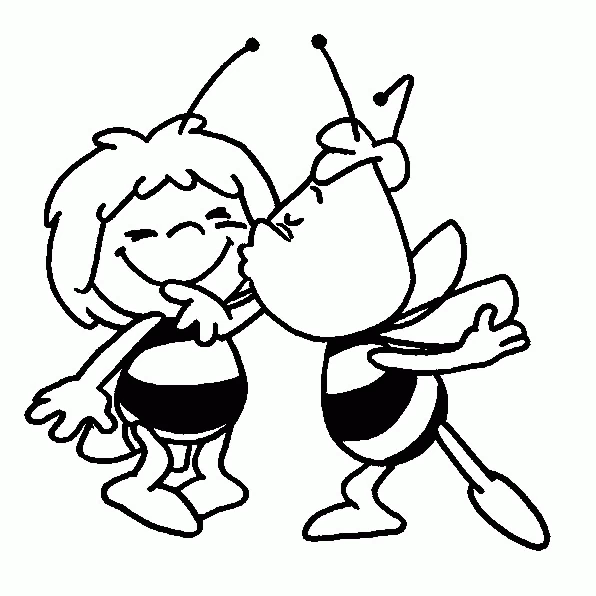 Dibujo de La Abeja Maya recibiendo un beso de Willy para colorear Dibujo de La Abeja Maya recibiendo un beso de Willy para colorear