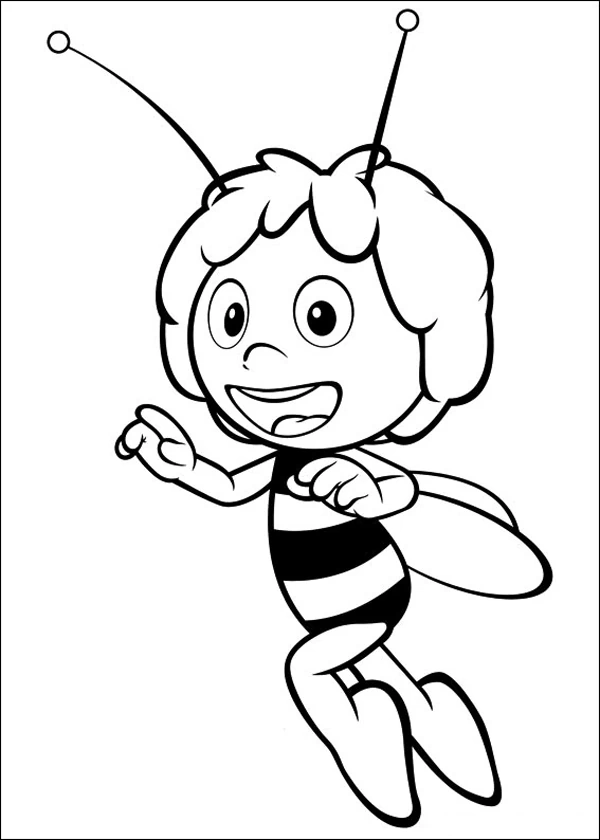 Dibujo de La Abeja Maya volando con una gran sonrisa para colorear Dibujo de La Abeja Maya volando con una gran sonrisa para colorear