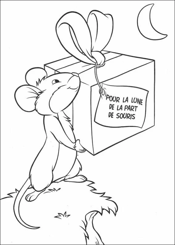 Dibujo de Ratón sosteniendo un regalo para la luna para colorear