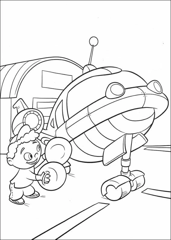 Dibujo de Little Einsteins niño junto al cohete para colorear