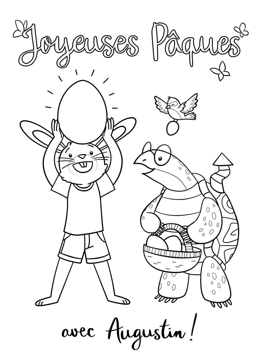 Dibujo de Lobo Auzou y amigos de Pascua para colorear