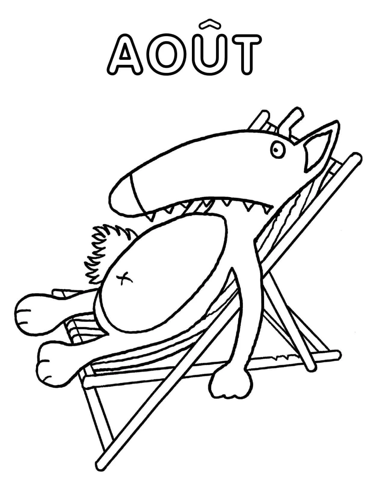 Dibujo de Lobo Auzou tumbado en una tumbona para colorear
