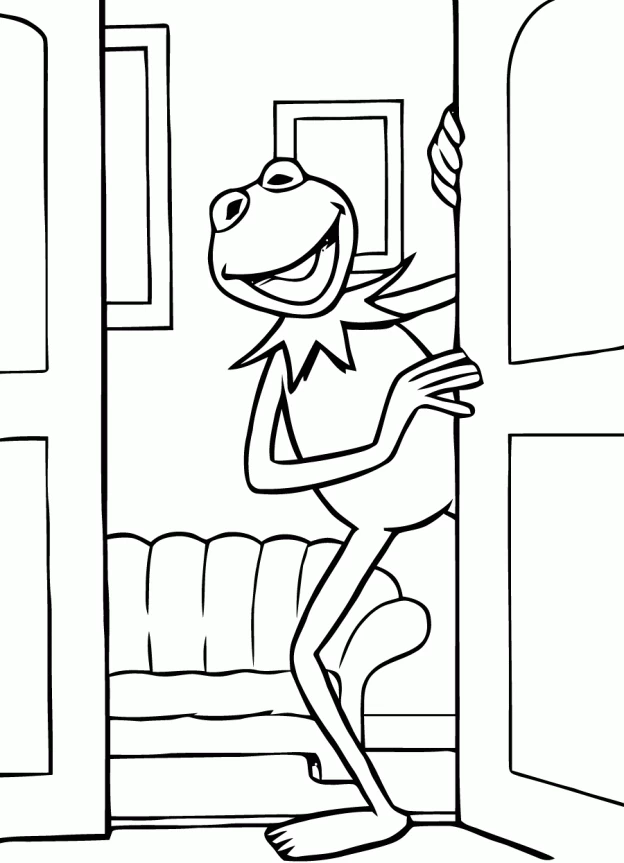 Dibujo de Kermit la rana asomándose por una puerta para colorear Dibujo de Kermit la rana asomándose por una puerta para colorear