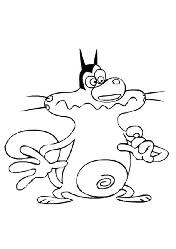 Dibujo de Oggy disfrazado de superhéroe con orejas de murciélago para colorear