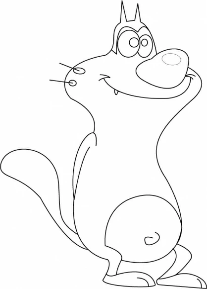 Dibujo de Oggy rascándose la cabeza con una sonrisa para colorear Dibujo de Oggy rascándose la cabeza con una sonrisa para colorear