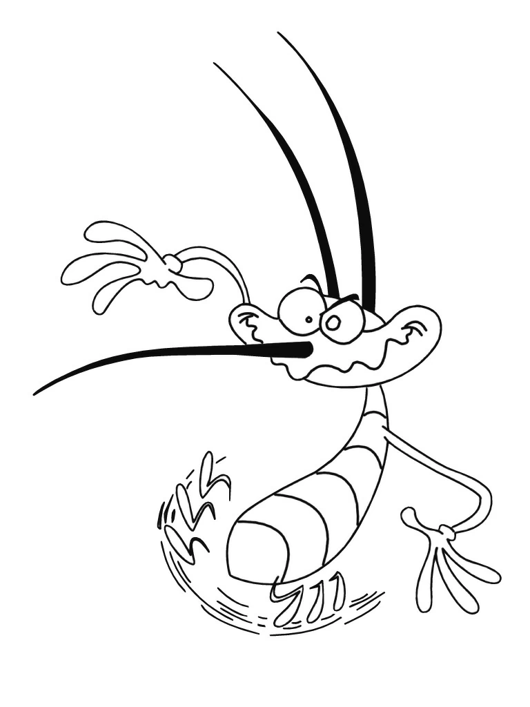 Dibujo de Cucaracha con largas antenas en pleno movimiento para colorear