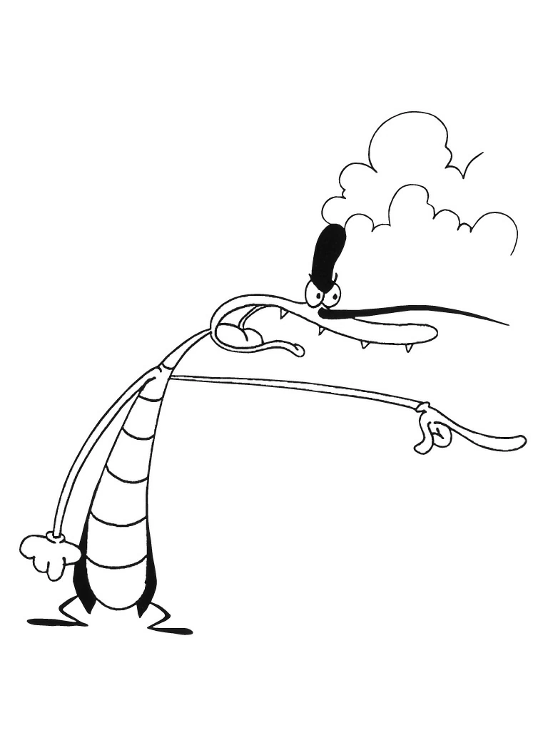 Dibujo de Cucaracha de Oggy señalando enfadada para colorear