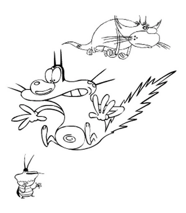 Dibujo de Oggy y the Cockroaches: Oggy deslizándose con Jack para colorear