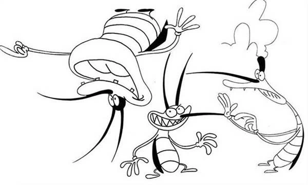 Dibujo de Oggy y the Cockroaches saludando alegremente para colorear