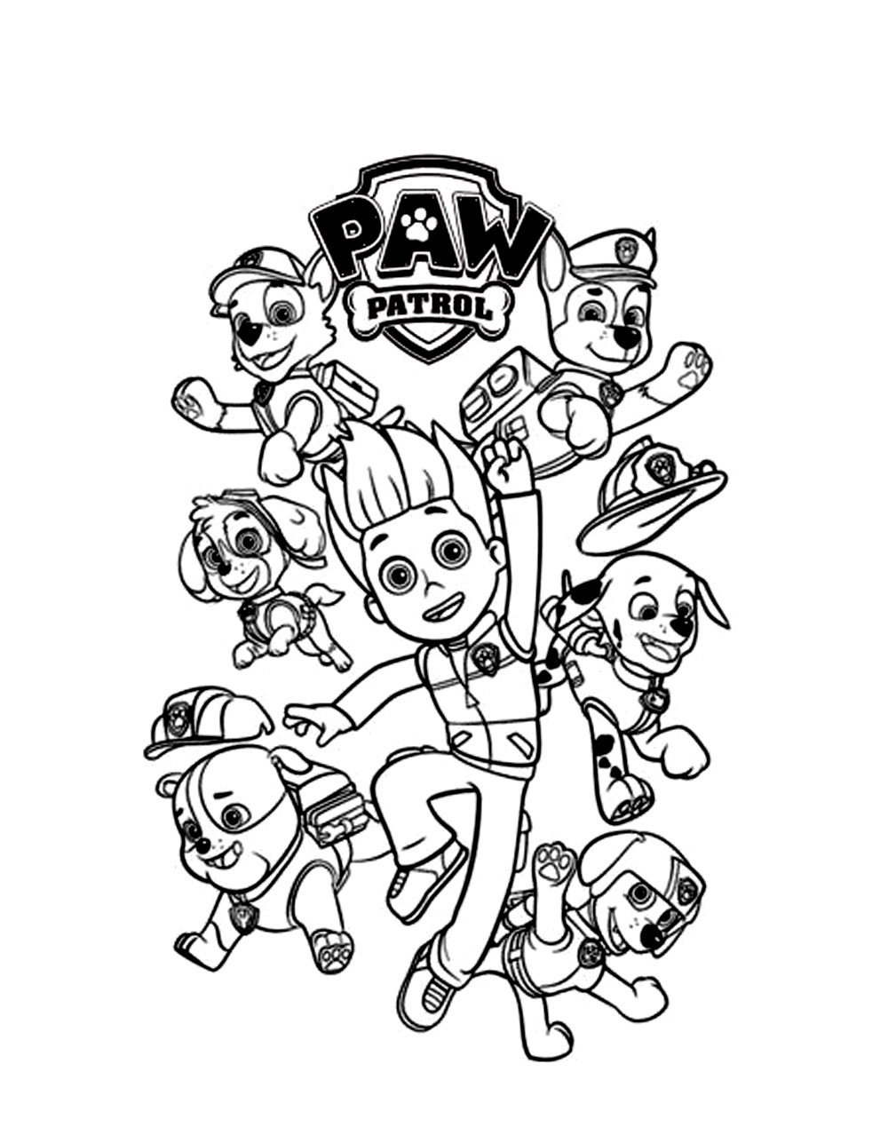 Dibujo de Paw Patrol con Ryder y los cachorros para colorear