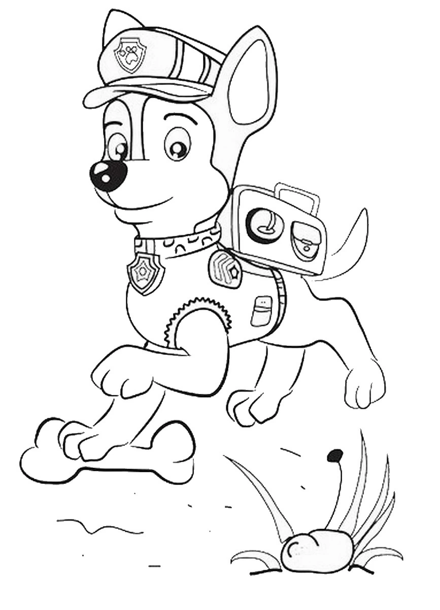 Dibujo de Chase caminando con su equipo de policía para colorear Dibujo de Chase caminando con su equipo de policía para colorear