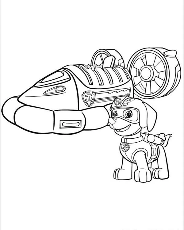 Dibujo de Zuma de pie junto a su vehículo aerodeslizador para colorear