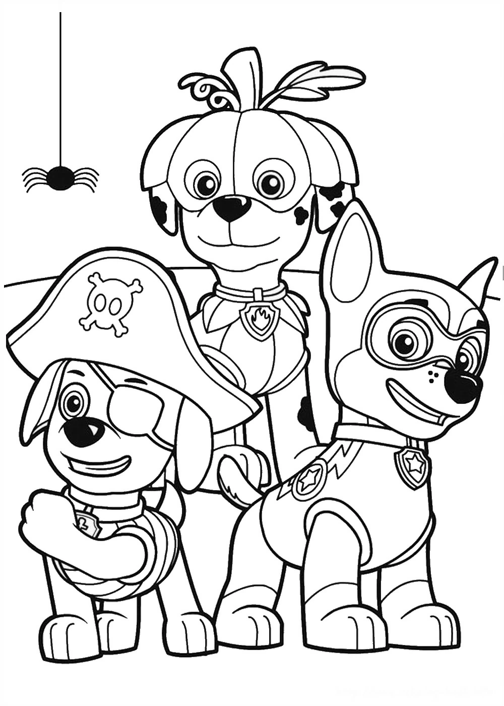 Dibujo de Paw Patrol con disfraces de Halloween para colorear
