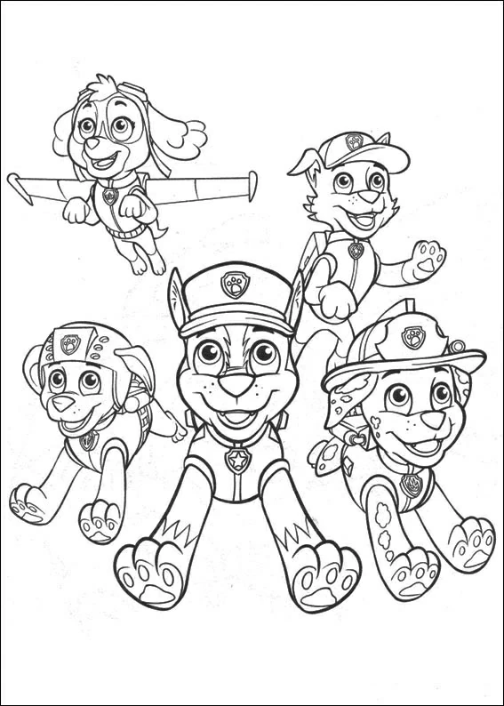 Dibujo de Paw Patrol cachorros todos juntos para colorear