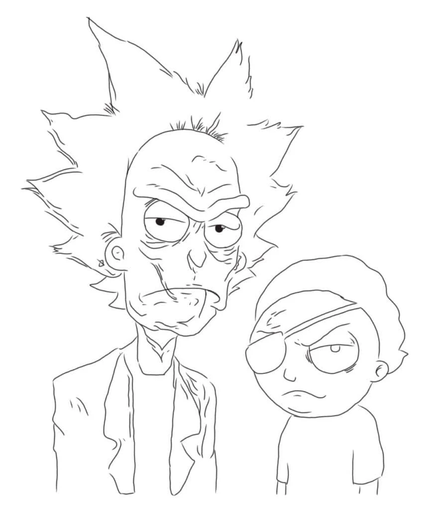 Dibujo de Rick y Morty en primer plano para colorear Dibujo de Rick y Morty en primer plano para colorear