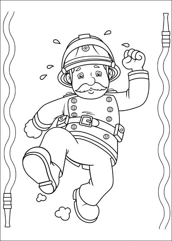 Dibujo de Norris Steele corriendo con mangueras de bombero para colorear
