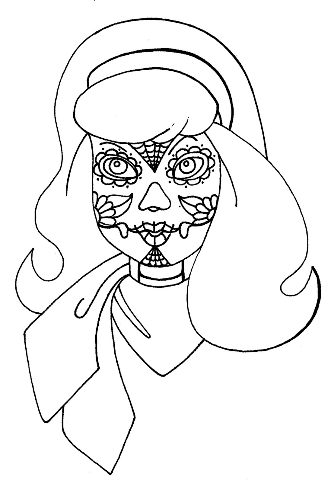 Dibujo de Daphne con diseño de calavera mexicana para colorear