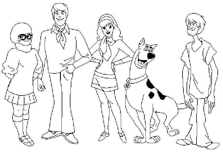 Dibujo de Scooby Doo y toda la pandilla reunida para colorear