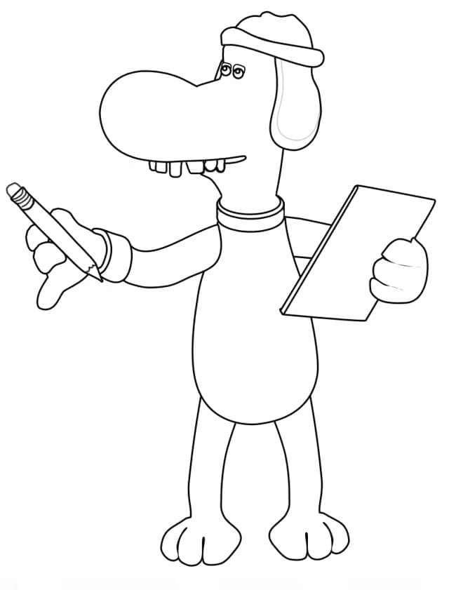 Dibujo de Bitzer sosteniendo un lápiz y un portapapeles para colorear