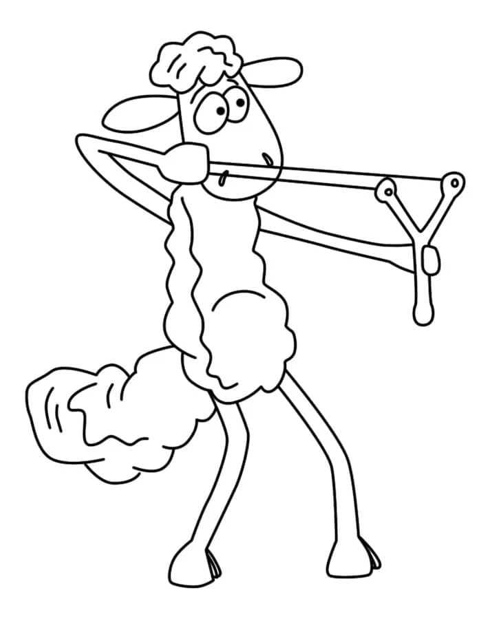 Dibujo de Shaun la Oveja apuntando con un tirachinas para colorear