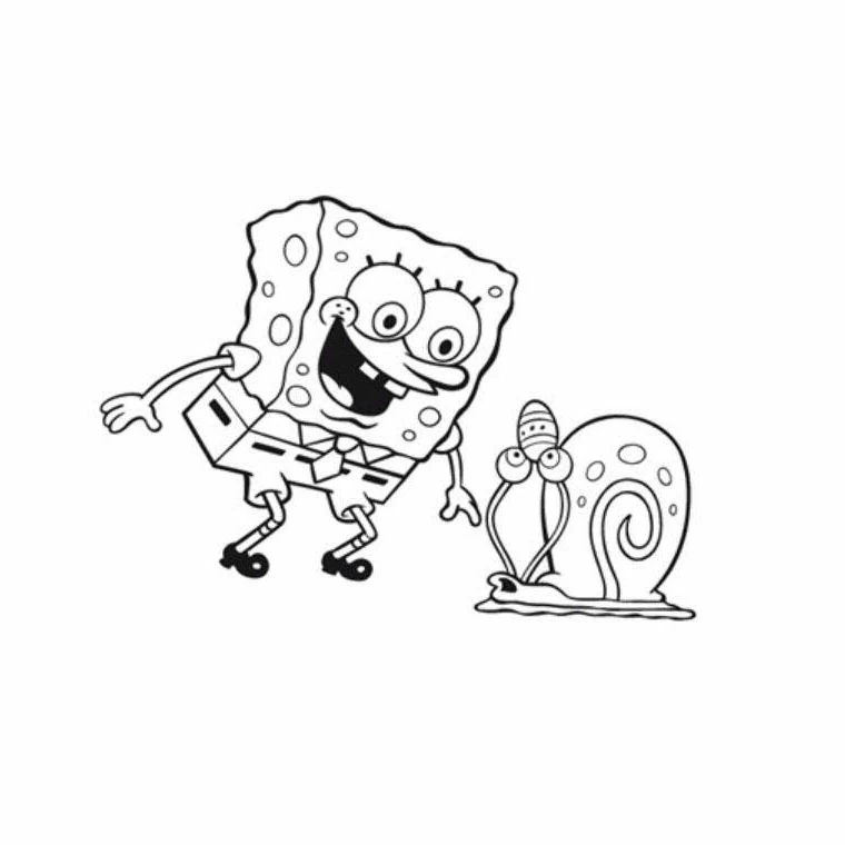 Dibujo de SpongeBob SquarePants caminando con Gary el caracol para colorear